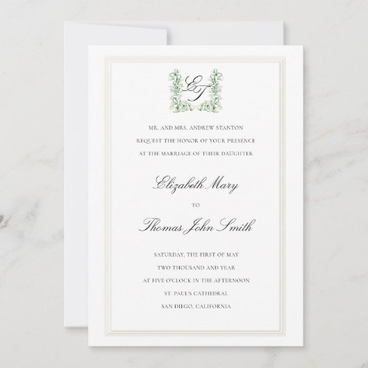 Lily Valley Crest Faux reliëf Formele bruiloft Kaart (Voorkant)