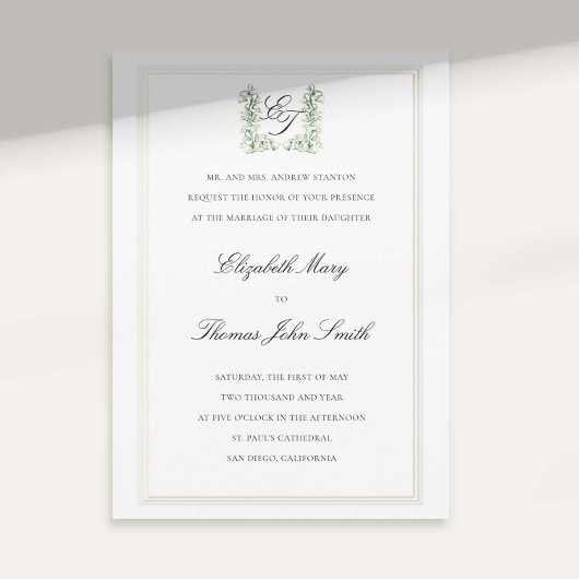 Lily Valley Crest Faux reliëf Formele bruiloft Kaart