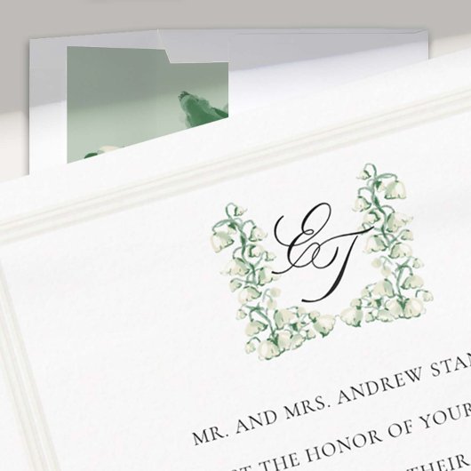 Lily Valley Crest Faux reliëf Formele bruiloft Kaart