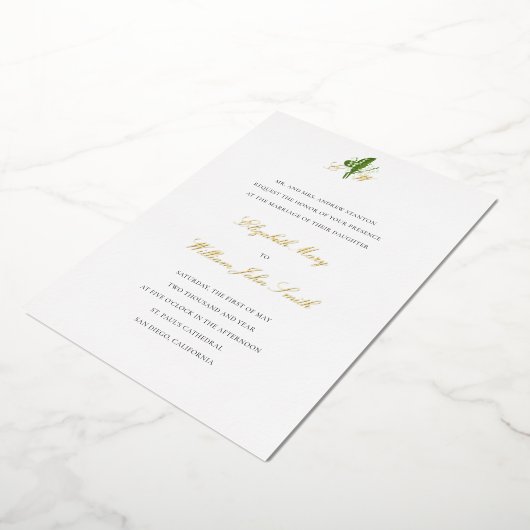 Lily Valley Crest formele traditionele bruiloft go Folie Uitnodiging (Gedraaid)