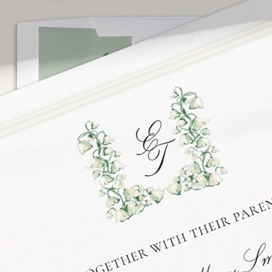 Lily Valley Crest kalligrafie formele bruiloft Kaart