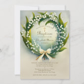 Lily Valley Gouden Kruis krans strik meisje doop Kaart (Voorkant)