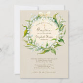 Lily Valley Gouden Kruis Kruiskrans Boog Kind Doop Kaart (Voorkant)