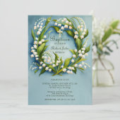 Lily Valley Gouden Kruiskrans Formele Blauwe Doop Kaart (Staand voorkant)