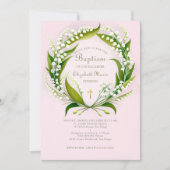 Lily Valley Gouden Kruiskrans Formele Roze Doop Kaart (Voorkant)