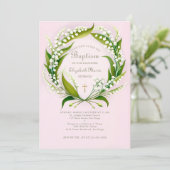 Lily Valley Gouden Kruiskrans Formele Roze Doop Kaart (Staand voorkant)