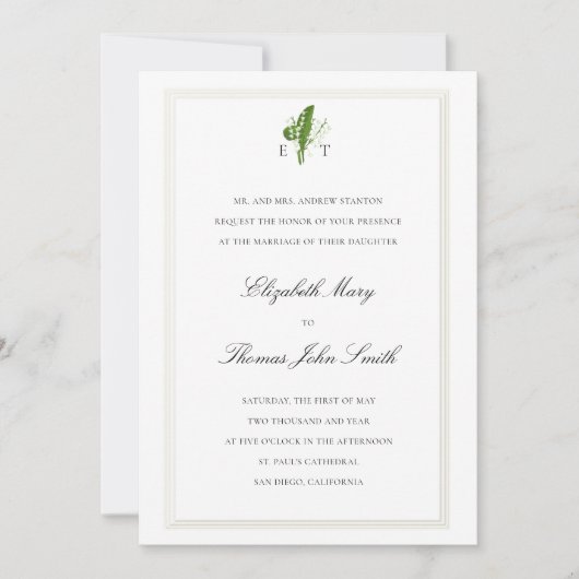 Lily Valley Monogrammen Faux reliëf formele bruilo Kaart (Voorkant)