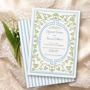 Lily Valley Vintage Nouveau Blauw Groen Huwelijk Kaart