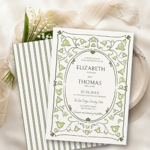 Lily Valley Vintage Nouveau Chartreuse Bruiloft Kaart