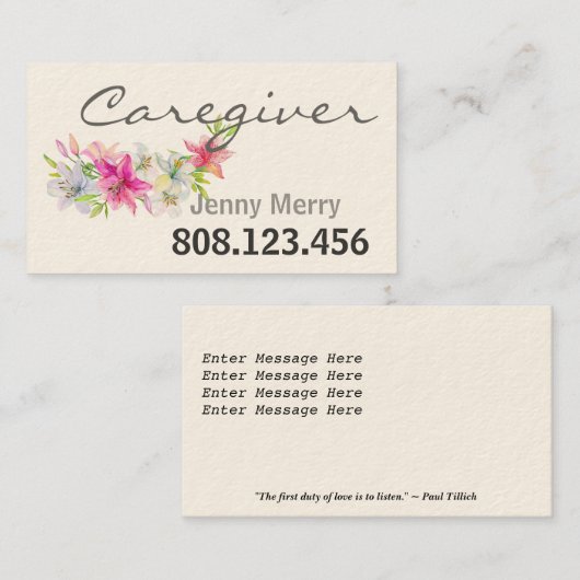 Lily van Compassie: Zorgverlener Visitekaartjes (Voorkant / Achterkant)