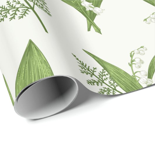Lily van de vallei bloemen en bladeren botanisch cadeaupapier (Rol Hoek)