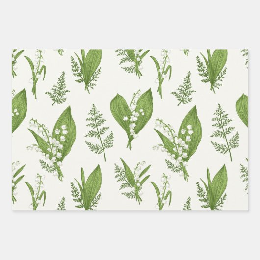 Lily van de vallei bloemen en bladeren botanisch inpakpapier vel (Voorkant 2)