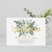 Lily van de vallei | Bloemen Goud Doop Foto Folie Uitnodiging (Staand Voorkant)