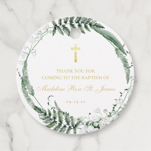 Lily van de vallei | Bloemen gouden doop Bedankjes Labels (Voorkant)
