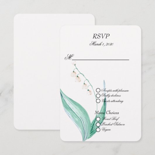 Lily van de Vallei Bruiloft RSVP Kaartje (Voorkant / Achterkant)