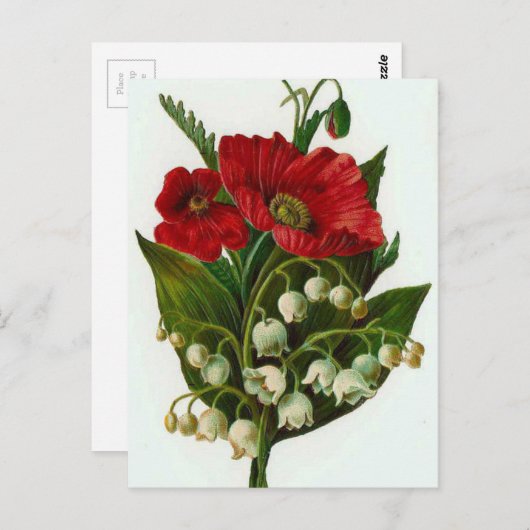 Lily van de vallei en het papavers ontwerp briefkaart (Voorkant / Achterkant)