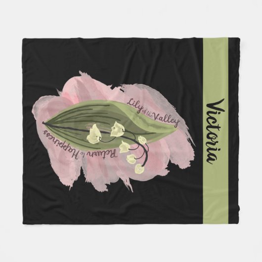Lily van de Vallei Geluk Gepersonaliseerd Zwart Fleece Deken (Voorkant (Horizontaal))
