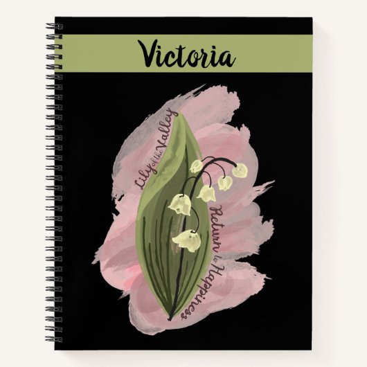 Lily van de Vallei Geluk Gepersonaliseerd Zwart Notitieboek (Voorkant)