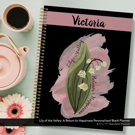 Lily van de Vallei Geluk Gepersonaliseerd Zwart Planner