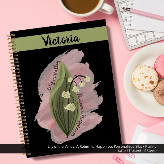 Lily van de Vallei Geluk Gepersonaliseerd Zwart Planner