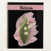 Lily van de Vallei Geluk Gepersonaliseerd Zwart Planner (Voorkant)