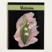 Lily van de Vallei Geluk Gepersonaliseerd Zwart Planner (Voorkant)