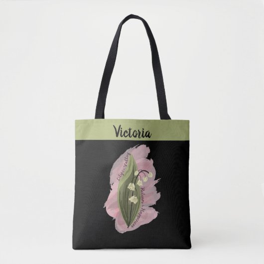 Lily van de Vallei Geluk Gepersonaliseerd Zwart Tote Bag (Voorkant)