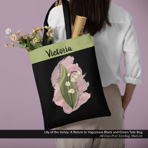 Lily van de Vallei Geluk Gepersonaliseerd Zwart Tote Bag
