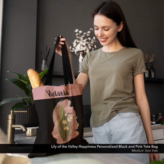 Lily van de Vallei Geluk Gepersonaliseerd Zwart Tote Bag