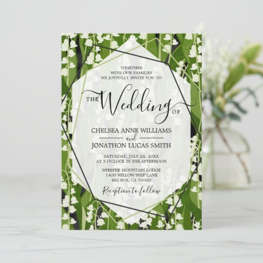 Lily van de vallei groen bruiloft kaart (Staand voorkant)