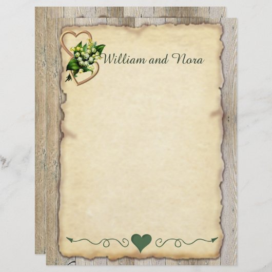 Lily van de vallei, hart, oud papier, land (Voorkant / Achterkant)