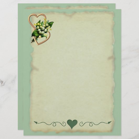 Lily van de vallei, hart, oud papier, licht blauwg (Voorkant / Achterkant)