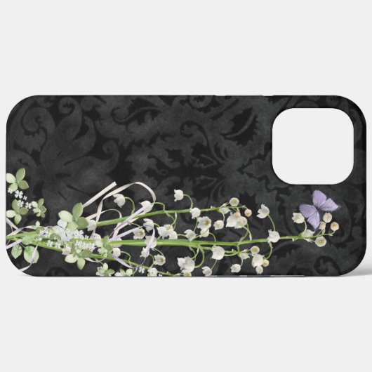 Lily van de vallei op Black Damask Case-Mate iPhone Case (Achterkant (horizontaal))