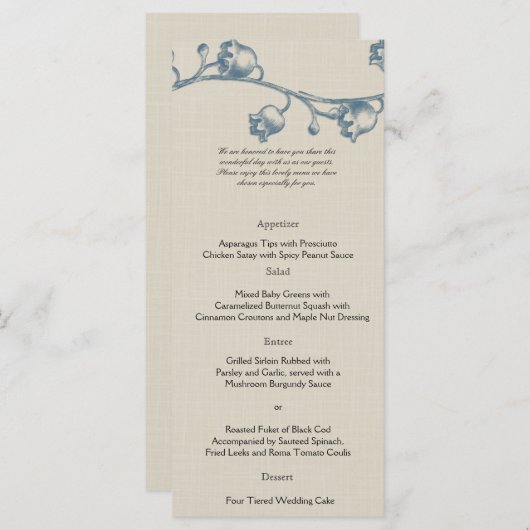 Lily van de Vallei op Ecru Linnen Bruiloft Menu (Voorkant / Achterkant)