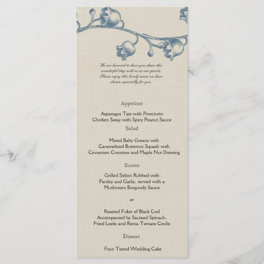 Lily van de Vallei op Ecru Linnen Bruiloft Menu (Voorkant)