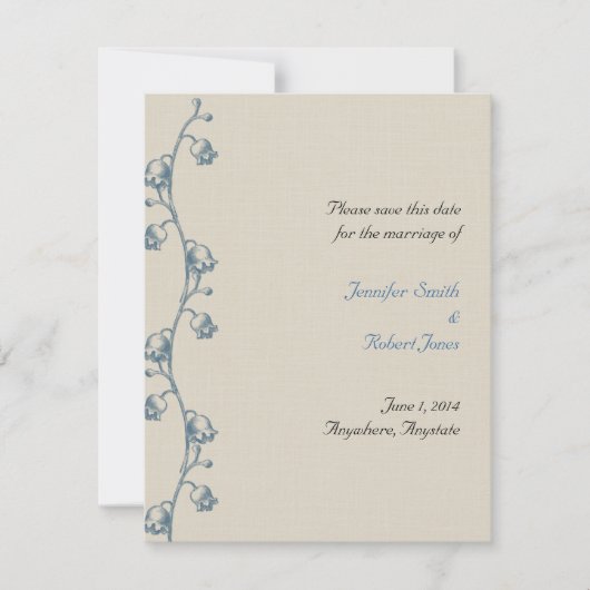 Lily van de vallei op Ecru Linnen Save the Date (Voorkant)