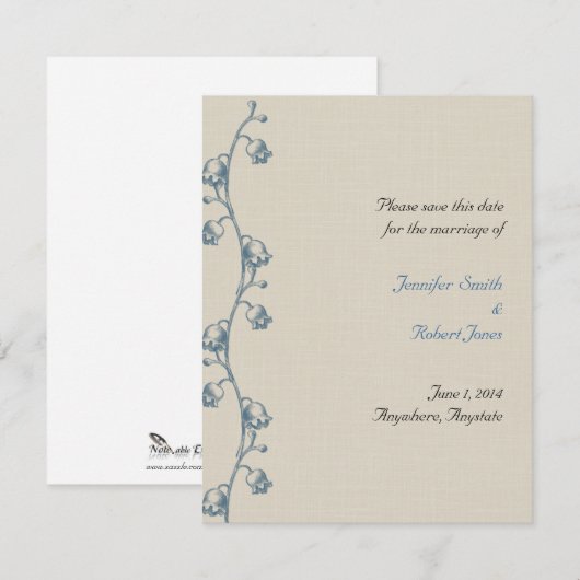 Lily van de vallei op Ecru Linnen Save the Date (Voorkant / Achterkant)