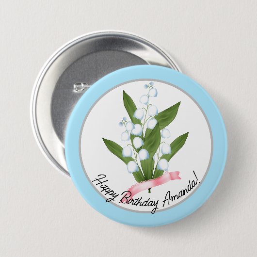 Lily van de vallei, retro ronde button 7,6 cm (Voorkant /achterkant)