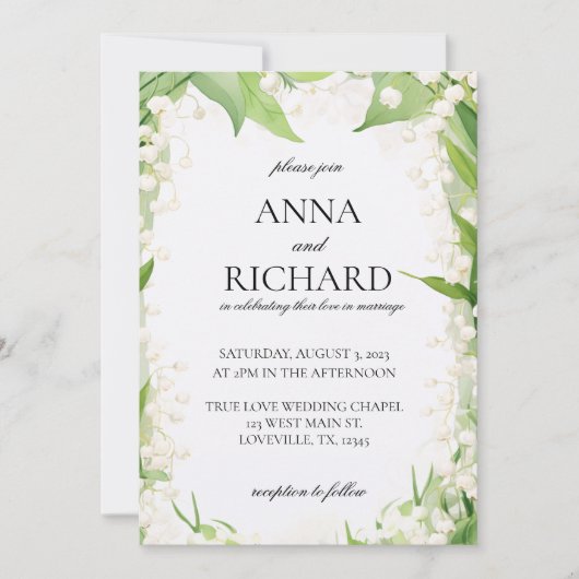 Lily van de vallei Waterverf Pastel bruiloft Kaart (Voorkant)