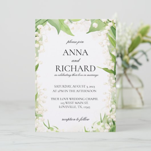 Lily van de vallei Waterverf Pastel bruiloft Kaart (Staand voorkant)