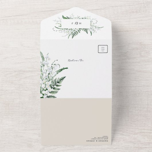 Lily van de vallei | Witte bloemenbruiloft All In One Uitnodiging (Buitenkant)