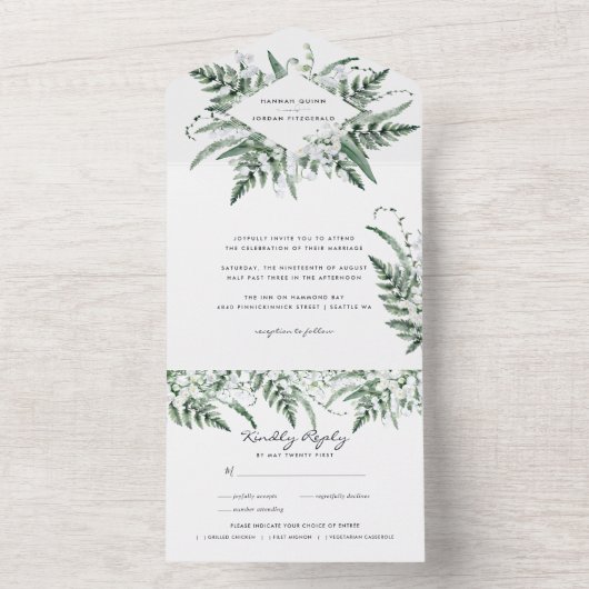 Lily van de vallei | Witte bloemenbruiloft All In One Uitnodiging (Binnen)