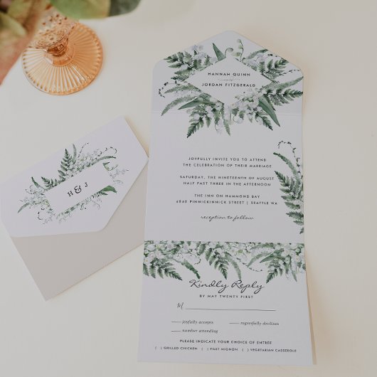 Lily van de vallei | Witte bloemenbruiloft All In One Uitnodiging