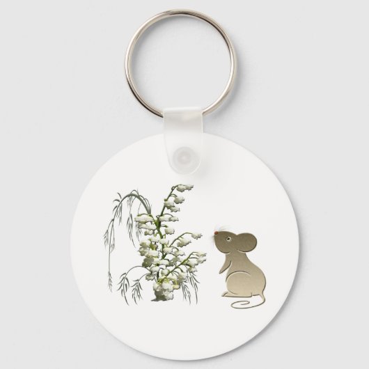 Lily van de Valley and Cute Mouse-kunst Sleutelhanger (Voorkant)
