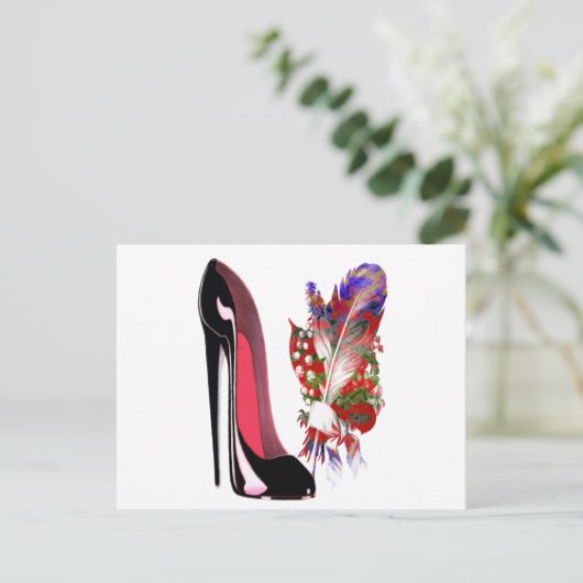 Lily van de Valley Bouquet en Black Stiletto Shoe Briefkaart (Staand voorkant)