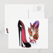 Lily van de Valley Bouquet en Black Stiletto Shoe Briefkaart (Voorkant / Achterkant)