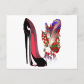 Lily van de Valley Bouquet en Black Stiletto Shoe Briefkaart (Voorkant)