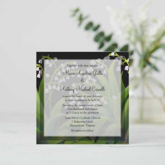 Lily van de Valley Floral Wedding Invitations Kaart (Staand voorkant)