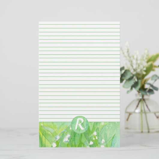 Lily van de Valley Flowers Monogram Lined Briefpapier (Staand voorkant)