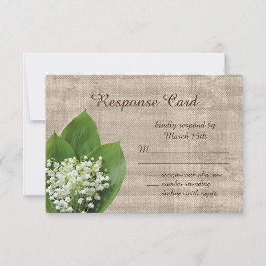 Lily van de Valley RSVP burlap Kaartje (Voorkant)